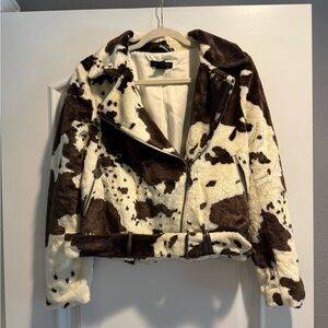 Brown and White Cow Print Jacket - Urban Outfitters